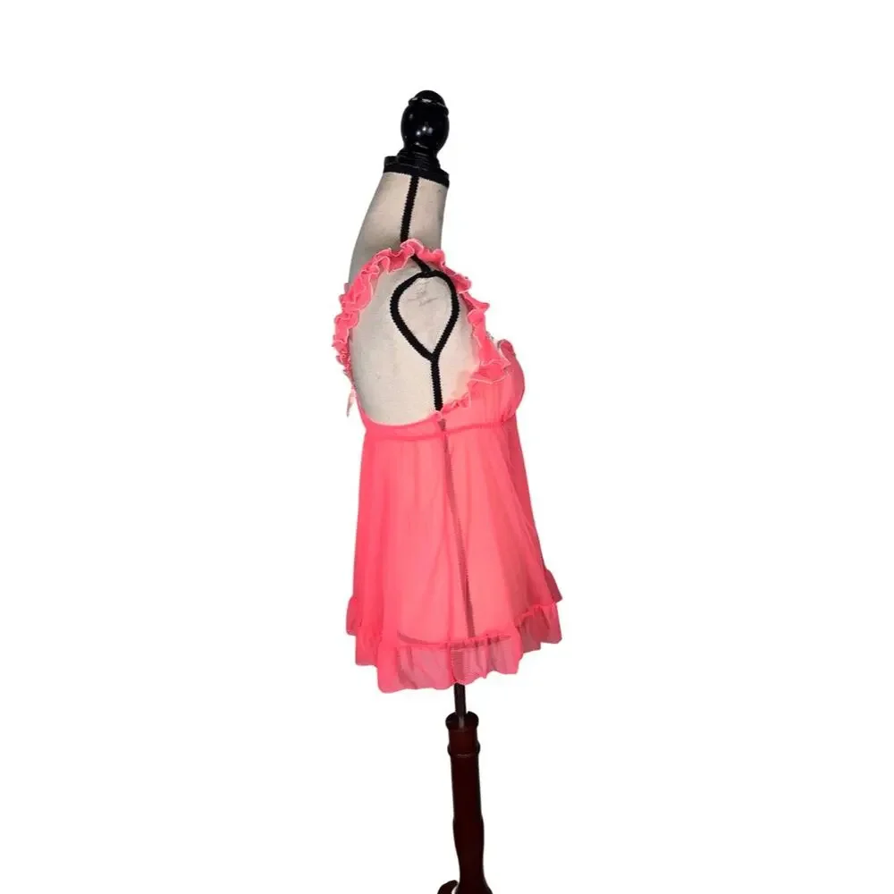 Victoria's Secret Pink Sheer Ruffle Babydoll Lingerie Top    Size: M